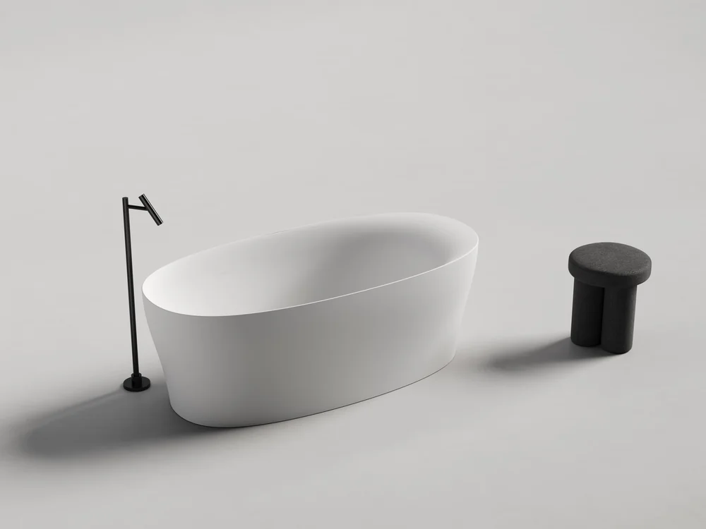 Sleek Tapered Base Oval Artificial Stone Bathtub MA-5009