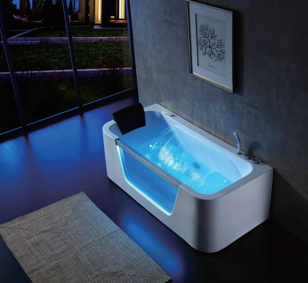 Rectangular Transparent Panel Hydro-Massage LED Bathtub MJ-7007