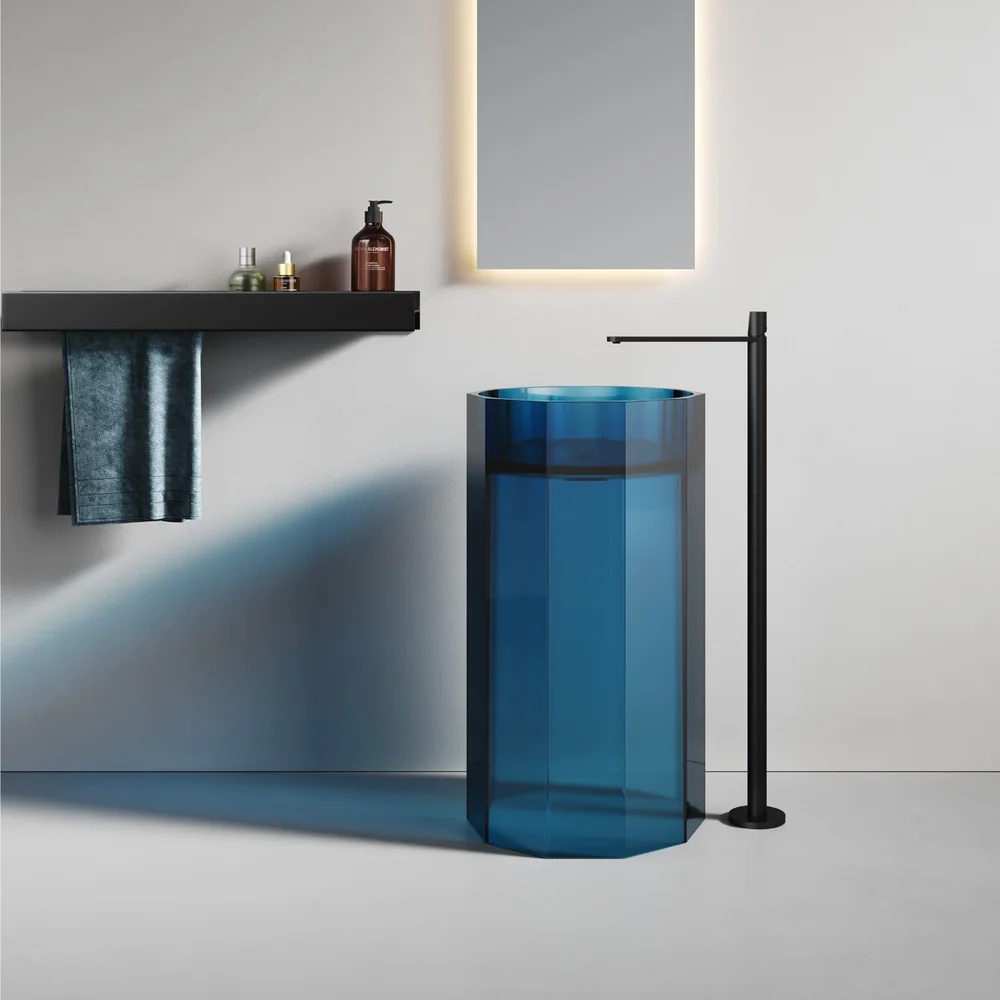 Translucent Ocean Blue Smooth Pedestal Basin MP-8005