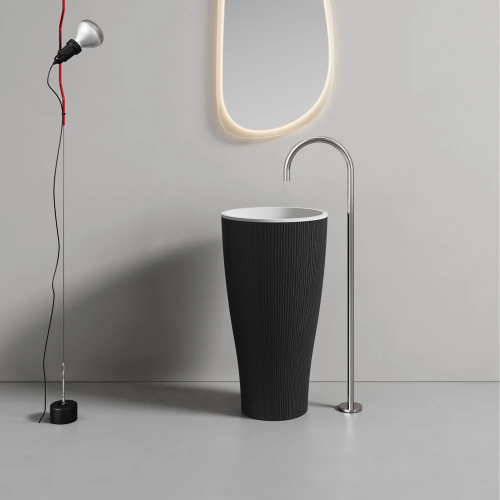 Black Fluted Cylindrical Pedestal Basin MP-8008