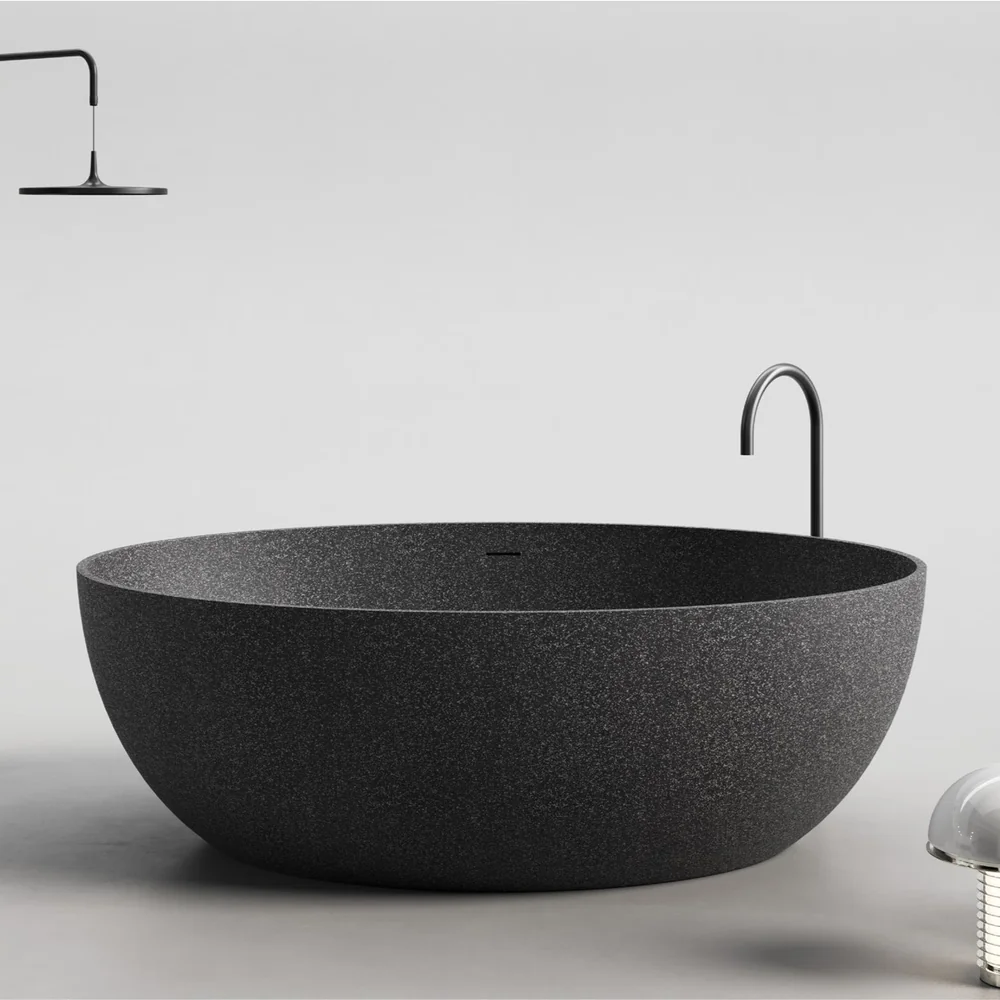 Round Oval Wide Rim Textured Artificial Stone Bathtub MA-5012