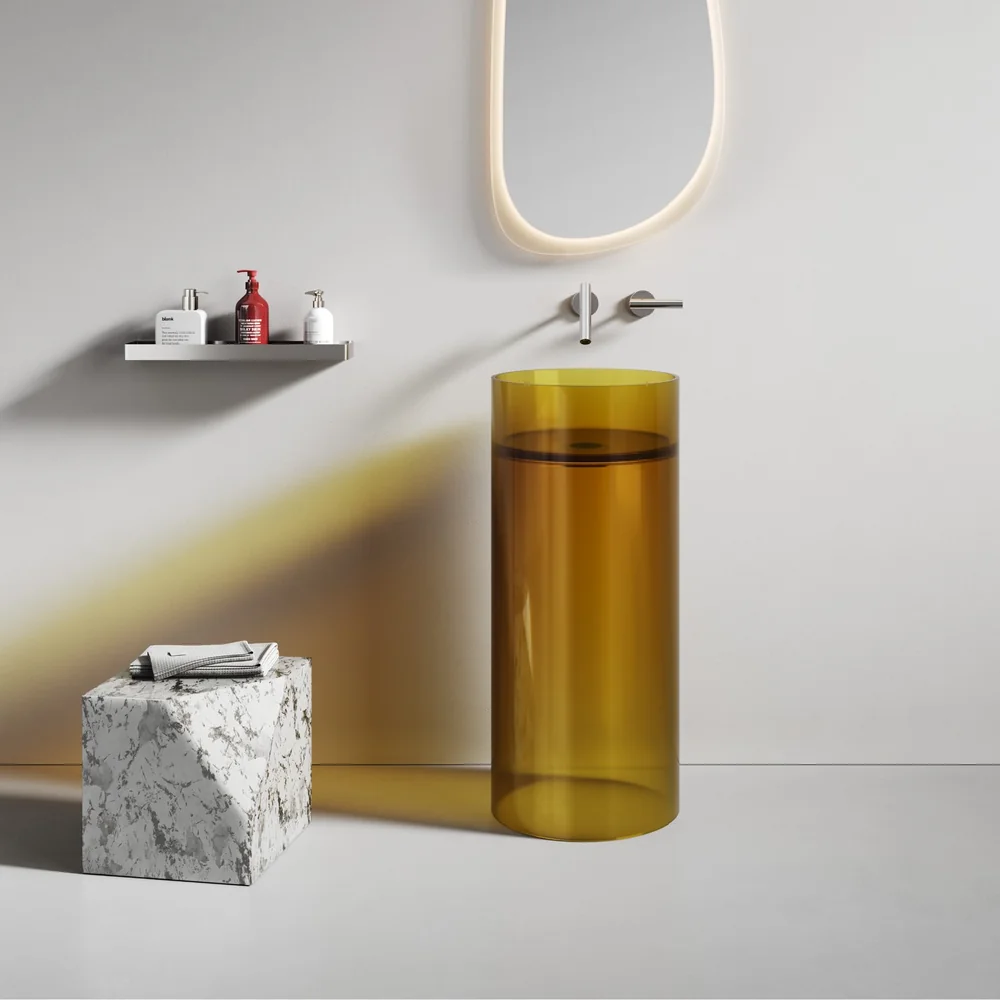 Translucent Apricot Yellow Smooth Pedestal Basin MP-8006