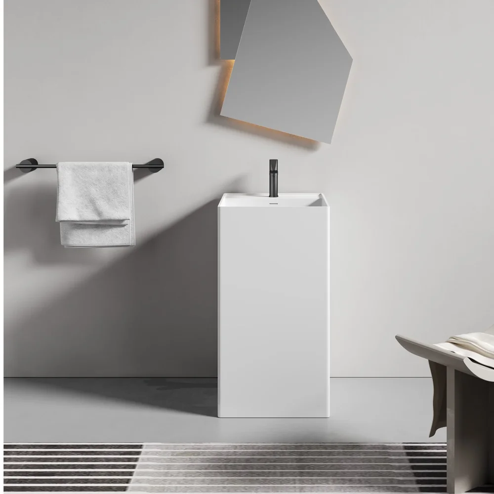 White Minimalist Wide Rectangular Pedestal Basin MP-8016